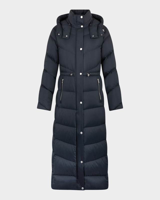Belle Long Down Puffer Coat with Removable Hood